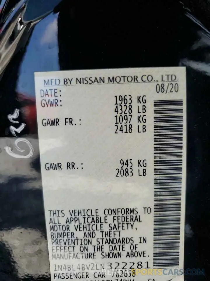 13 Photograph of a damaged car 1N4BL4BV2LN322281 NISSAN ALTIMA 2020