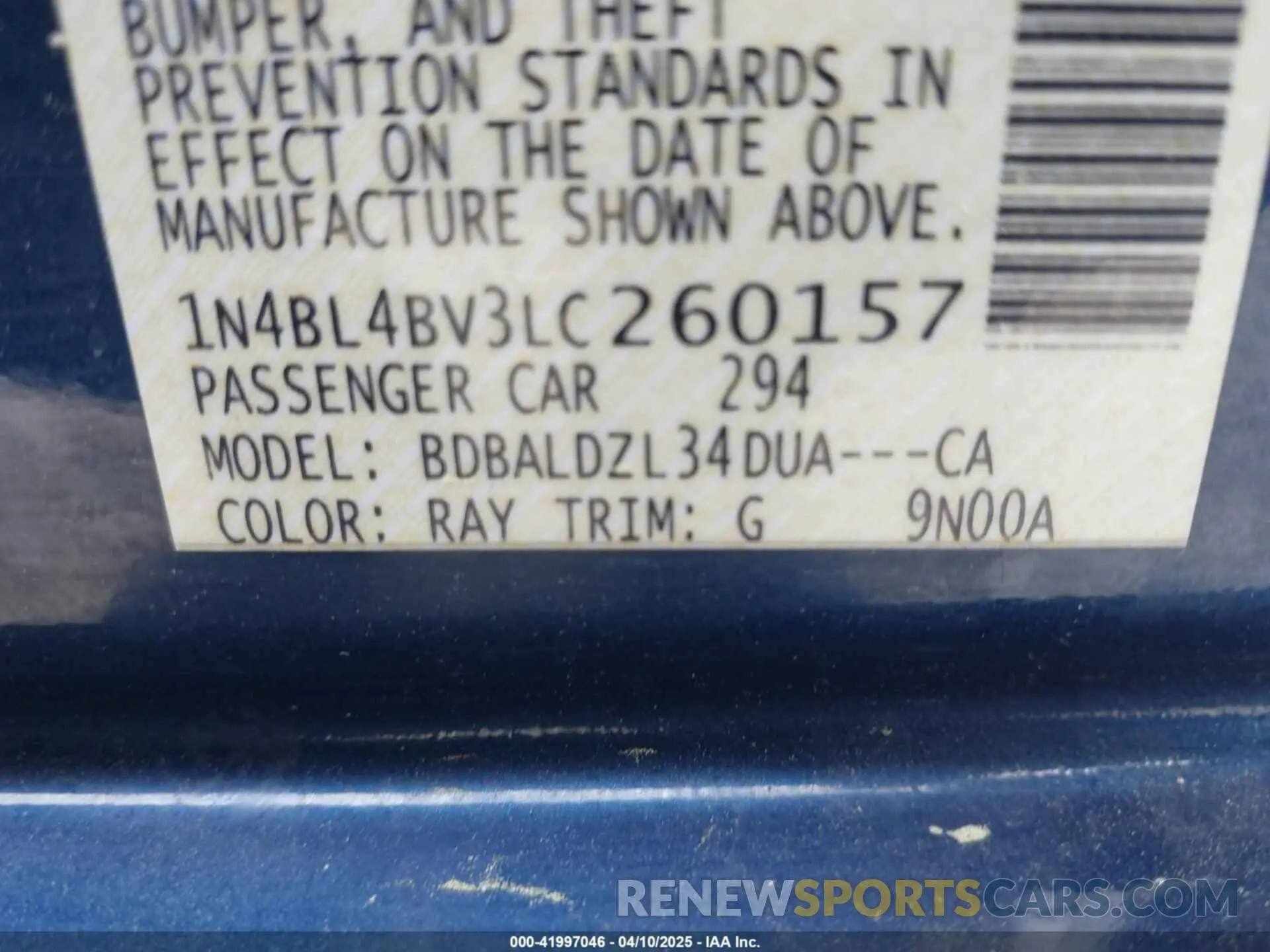 9 Photograph of a damaged car 1N4BL4BV3LC260157 NISSAN ALTIMA 2020