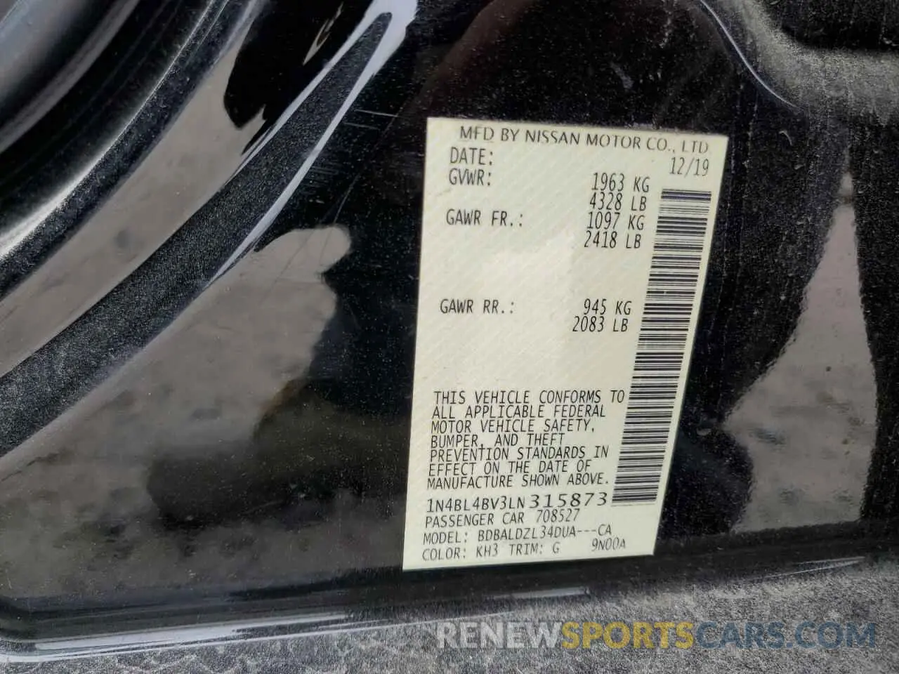 13 Photograph of a damaged car 1N4BL4BV3LN315873 NISSAN ALTIMA 2020