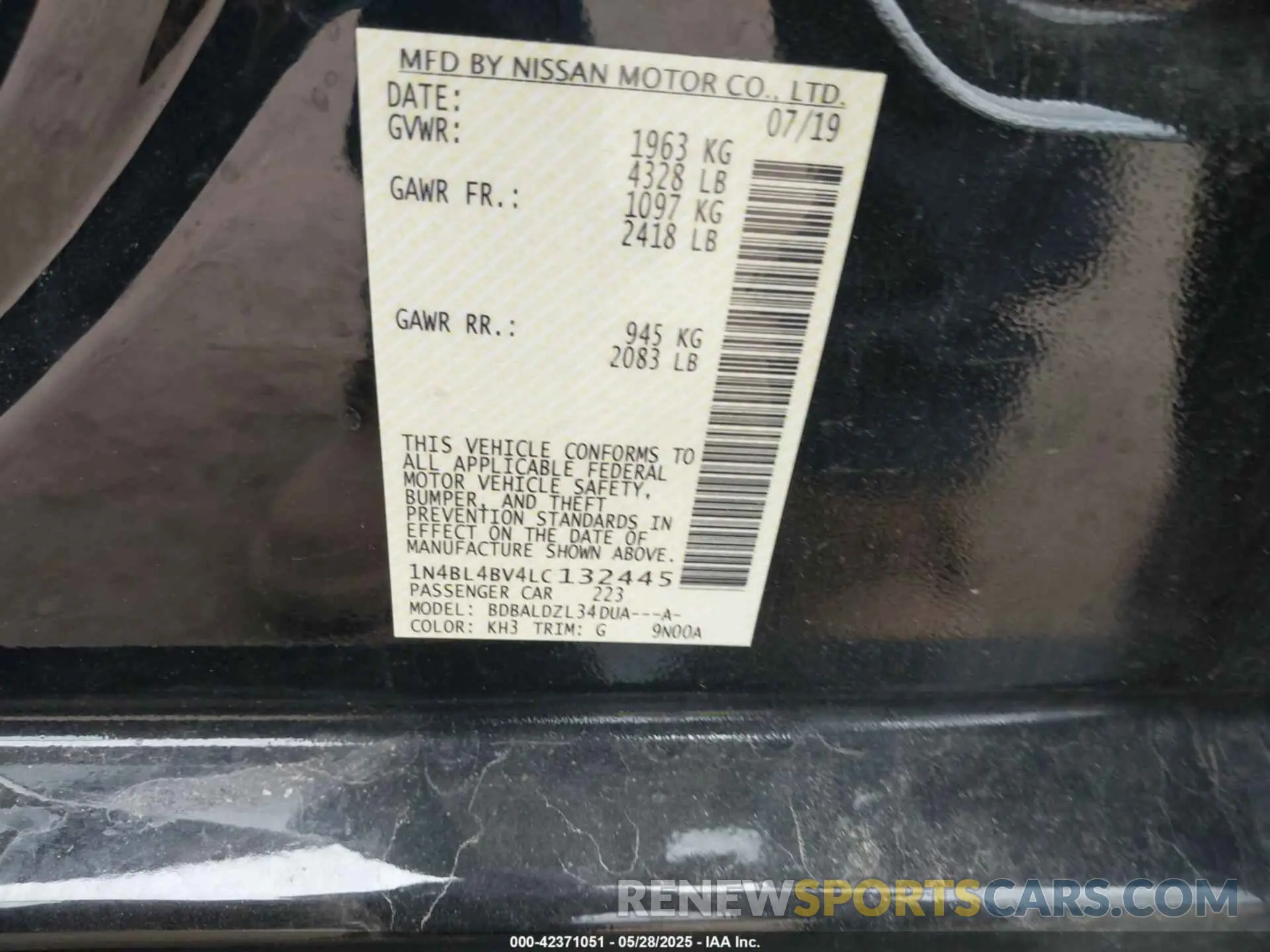 9 Photograph of a damaged car 1N4BL4BV4LC132445 NISSAN ALTIMA 2020
