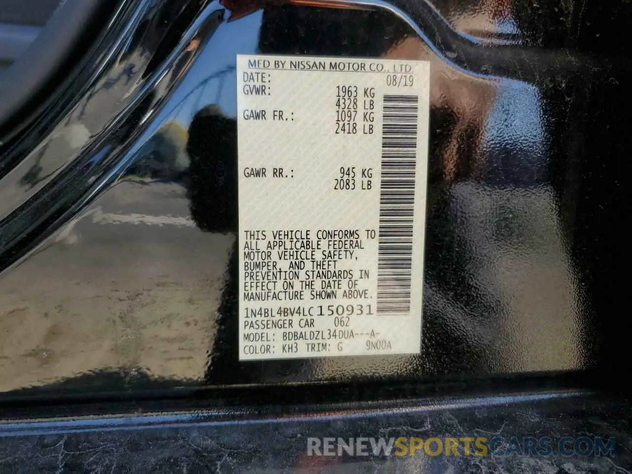 12 Photograph of a damaged car 1N4BL4BV4LC150931 NISSAN ALTIMA 2020
