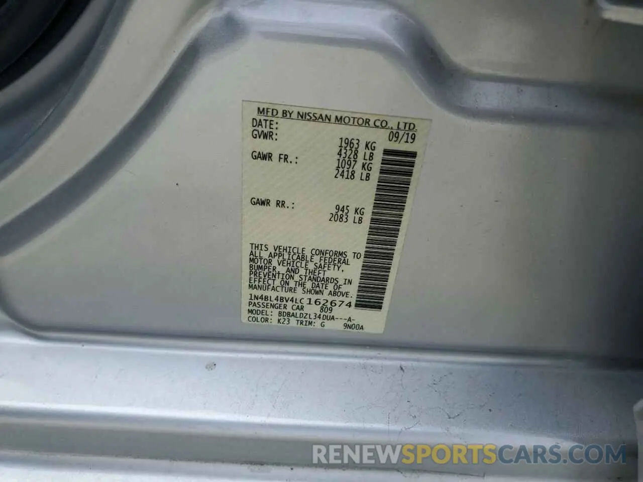 13 Photograph of a damaged car 1N4BL4BV4LC162674 NISSAN ALTIMA 2020