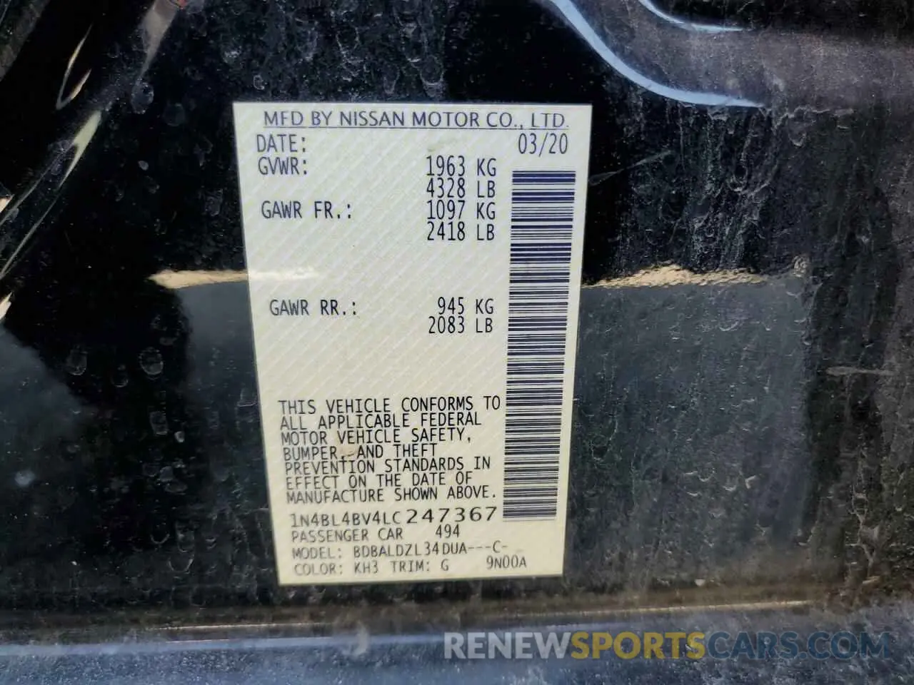 14 Photograph of a damaged car 1N4BL4BV4LC247367 NISSAN ALTIMA 2020
