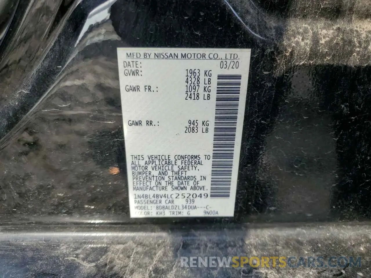 13 Photograph of a damaged car 1N4BL4BV4LC252049 NISSAN ALTIMA 2020
