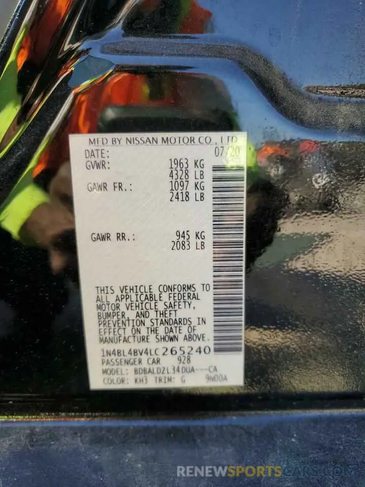 13 Photograph of a damaged car 1N4BL4BV4LC265240 NISSAN ALTIMA 2020