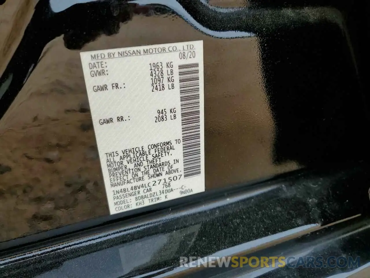 12 Photograph of a damaged car 1N4BL4BV4LC271507 NISSAN ALTIMA 2020