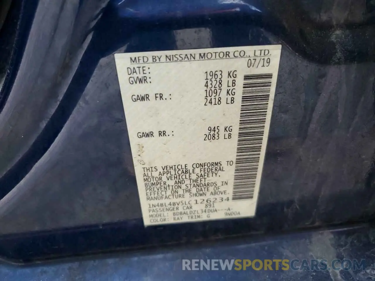 14 Photograph of a damaged car 1N4BL4BV5LC126234 NISSAN ALTIMA 2020