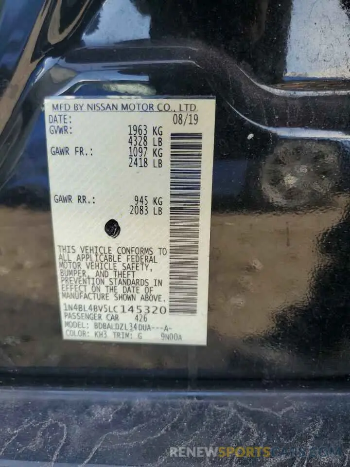 12 Photograph of a damaged car 1N4BL4BV5LC145320 NISSAN ALTIMA 2020