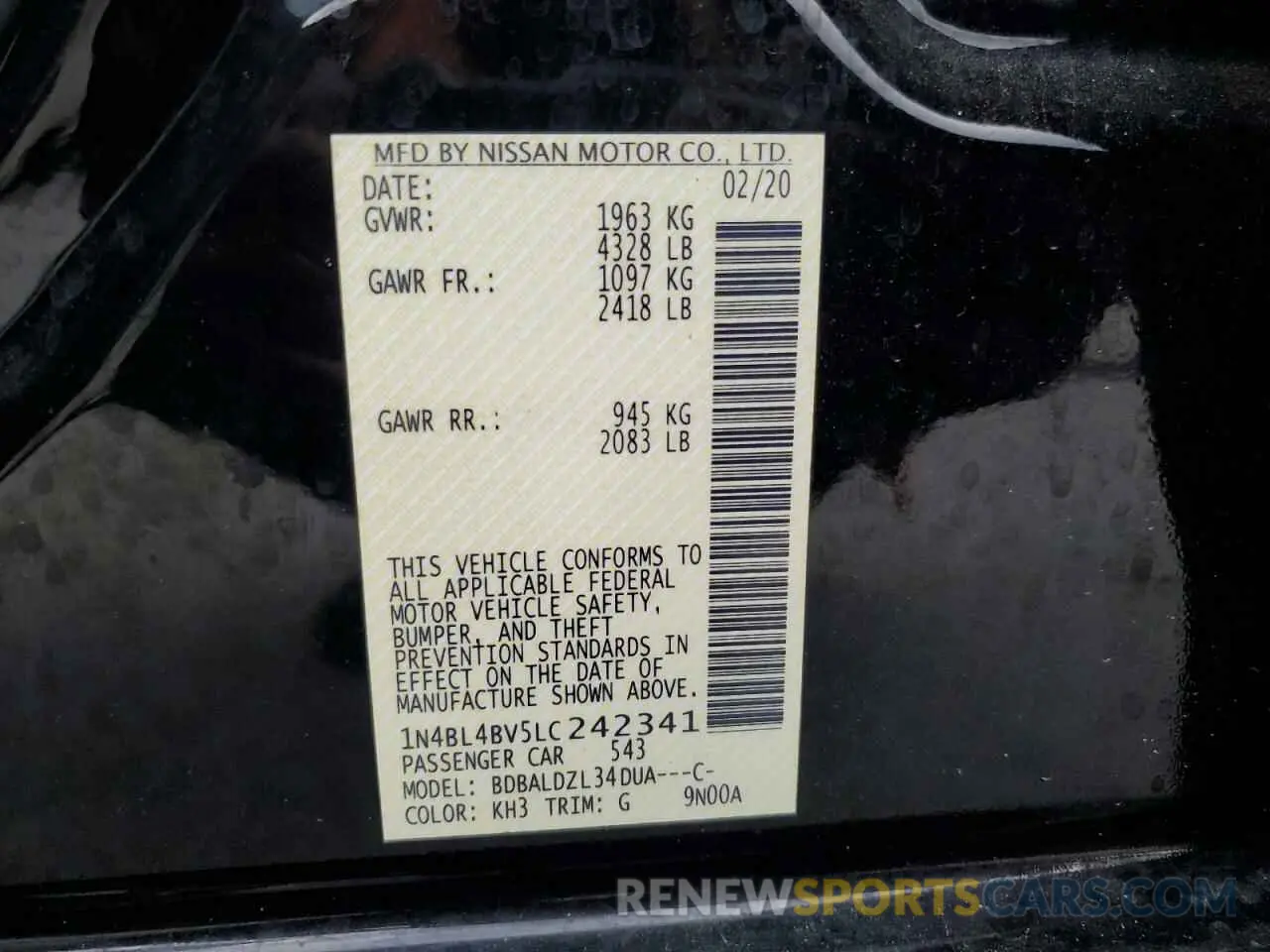 12 Photograph of a damaged car 1N4BL4BV5LC242341 NISSAN ALTIMA 2020