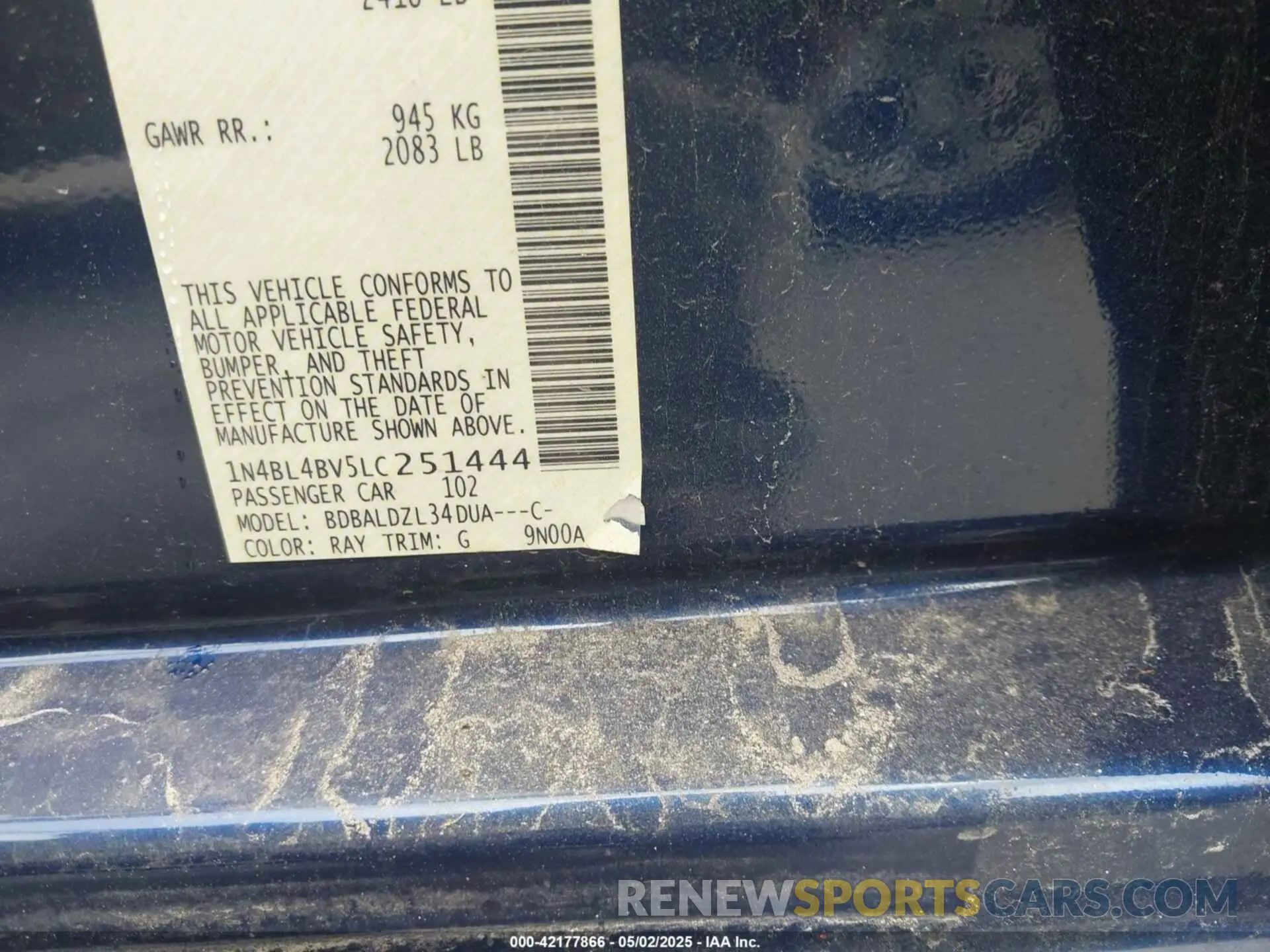 9 Photograph of a damaged car 1N4BL4BV5LC251444 NISSAN ALTIMA 2020