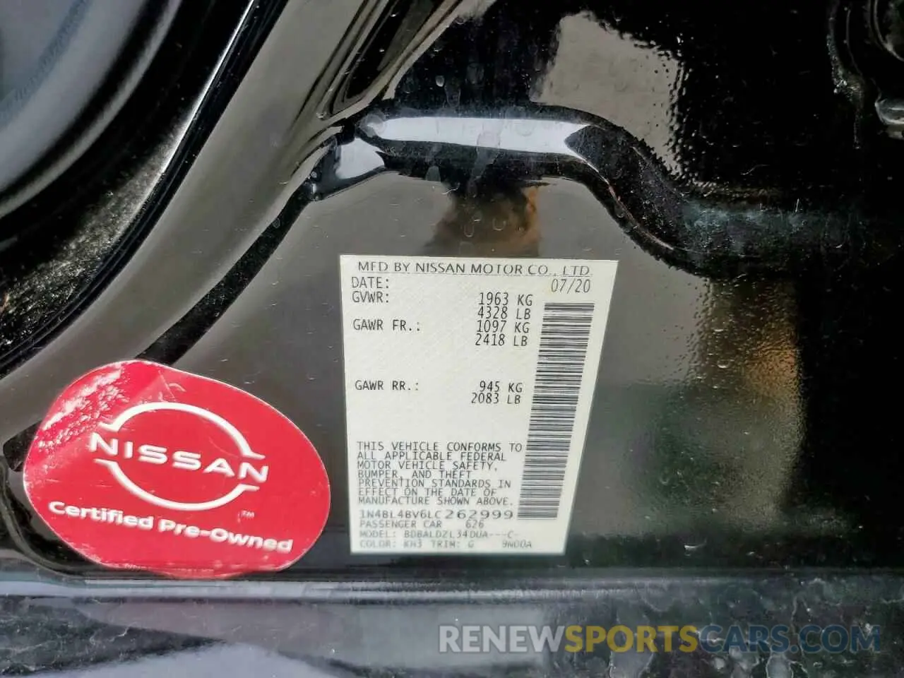 12 Photograph of a damaged car 1N4BL4BV6LC262999 NISSAN ALTIMA 2020