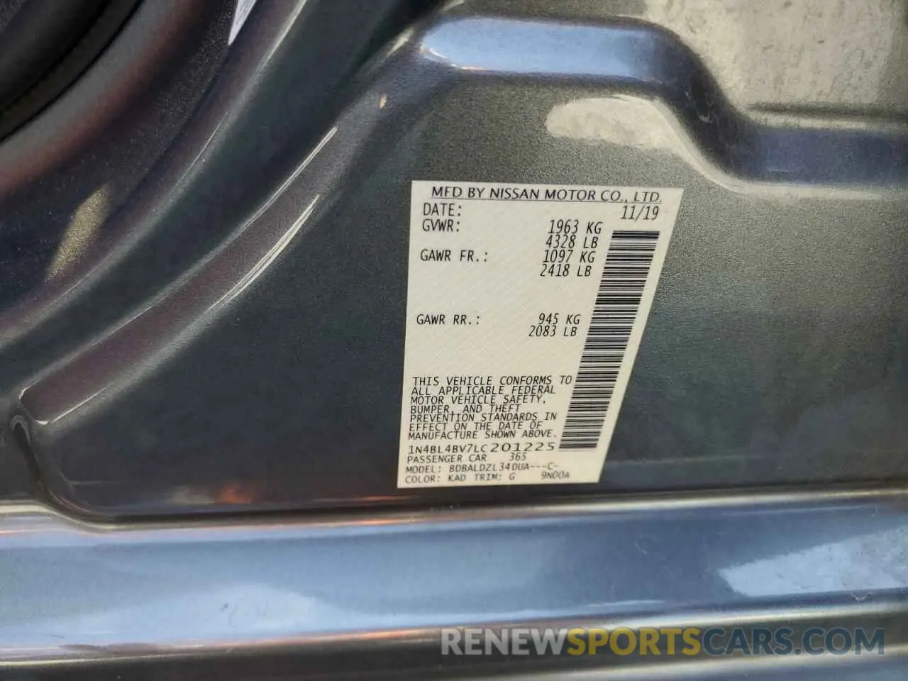 14 Photograph of a damaged car 1N4BL4BV7LC201225 NISSAN ALTIMA 2020