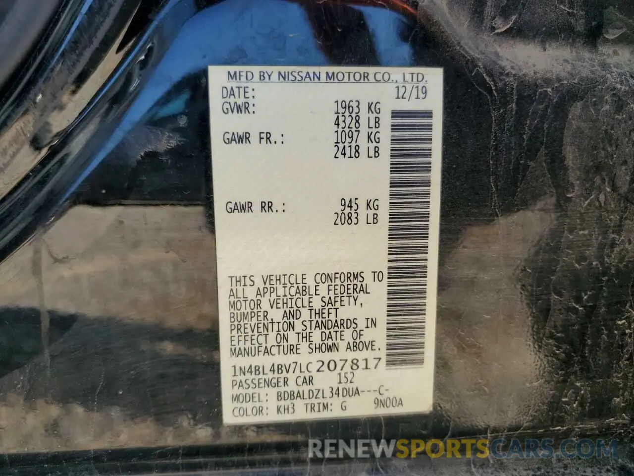 14 Photograph of a damaged car 1N4BL4BV7LC207817 NISSAN ALTIMA 2020