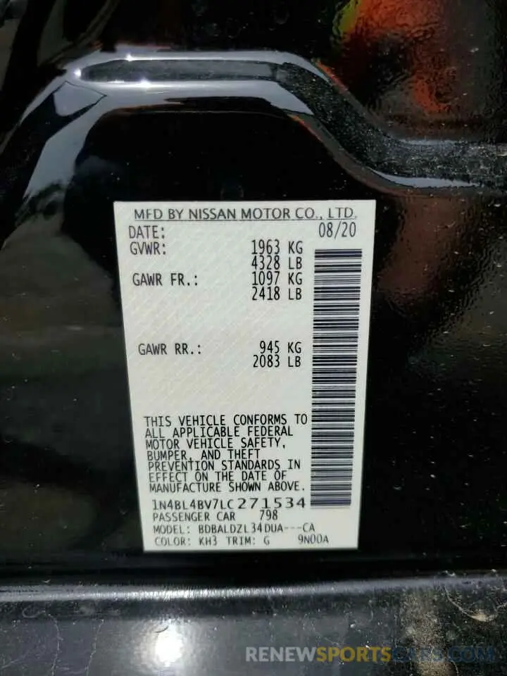 12 Photograph of a damaged car 1N4BL4BV7LC271534 NISSAN ALTIMA 2020