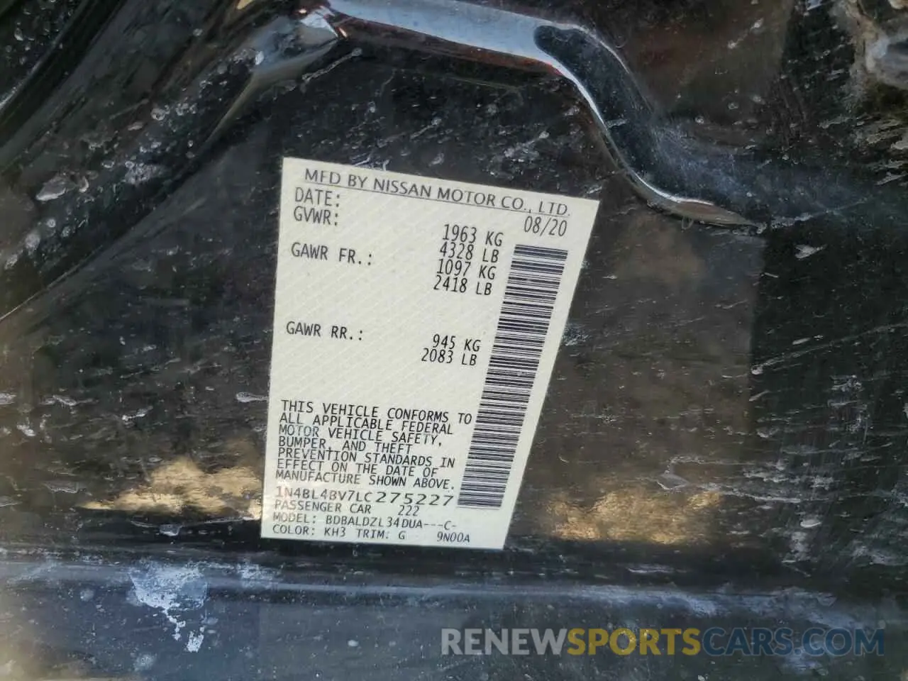 12 Photograph of a damaged car 1N4BL4BV7LC275227 NISSAN ALTIMA 2020