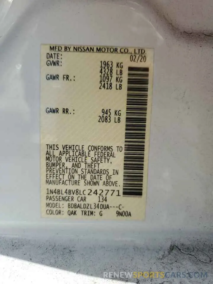 13 Photograph of a damaged car 1N4BL4BV8LC242771 NISSAN ALTIMA 2020