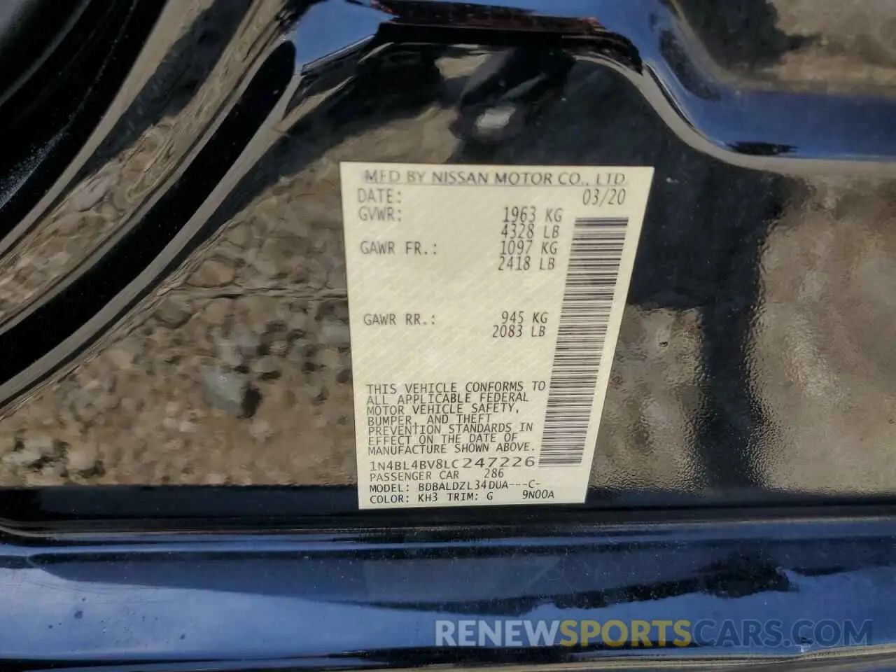 13 Photograph of a damaged car 1N4BL4BV8LC247226 NISSAN ALTIMA 2020