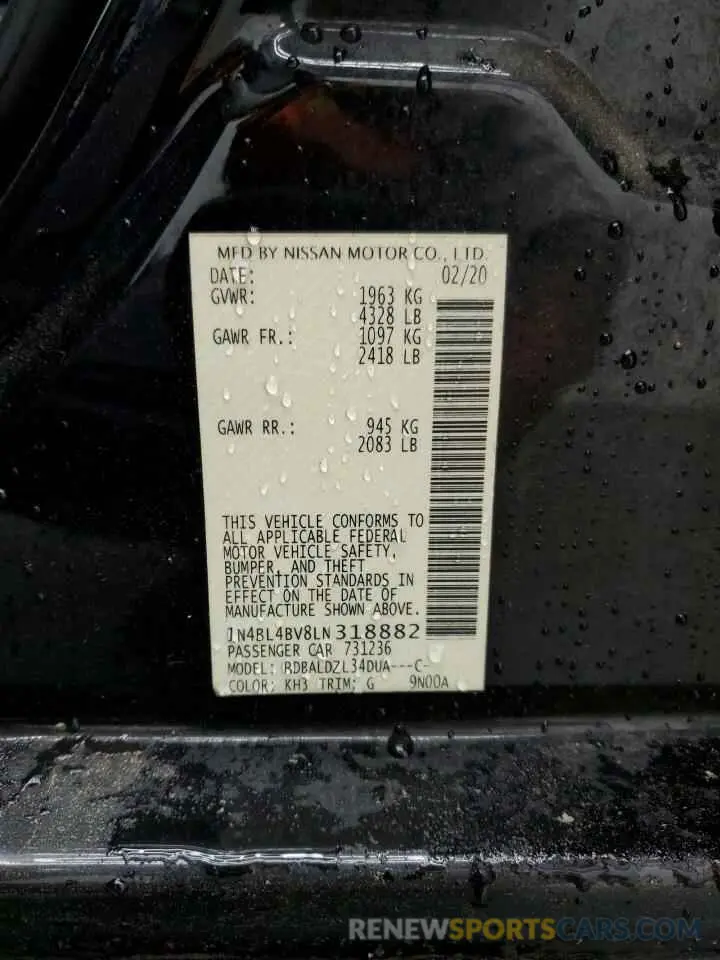 12 Photograph of a damaged car 1N4BL4BV8LN318882 NISSAN ALTIMA 2020