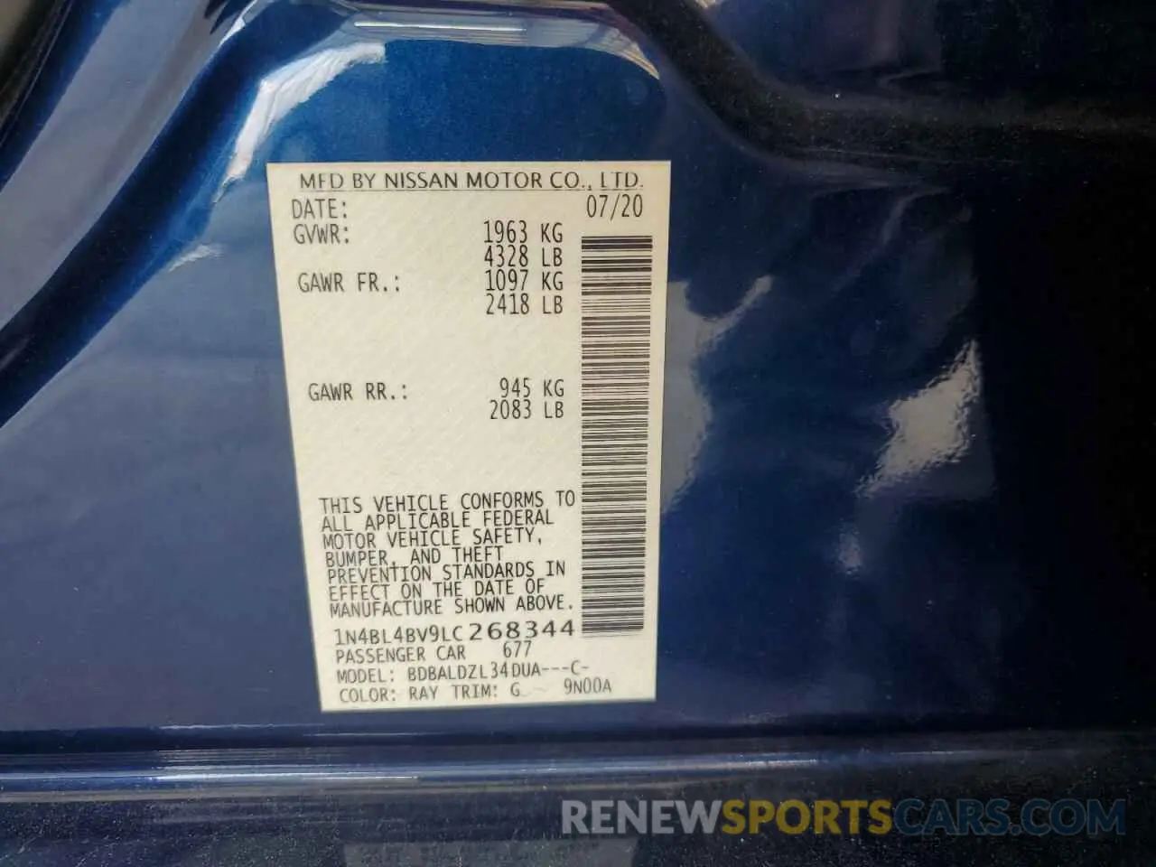 12 Photograph of a damaged car 1N4BL4BV9LC268344 NISSAN ALTIMA 2020