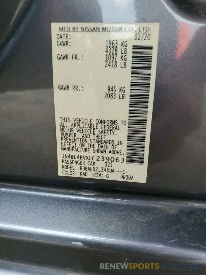 14 Photograph of a damaged car 1N4BL4BVXLC239063 NISSAN ALTIMA 2020