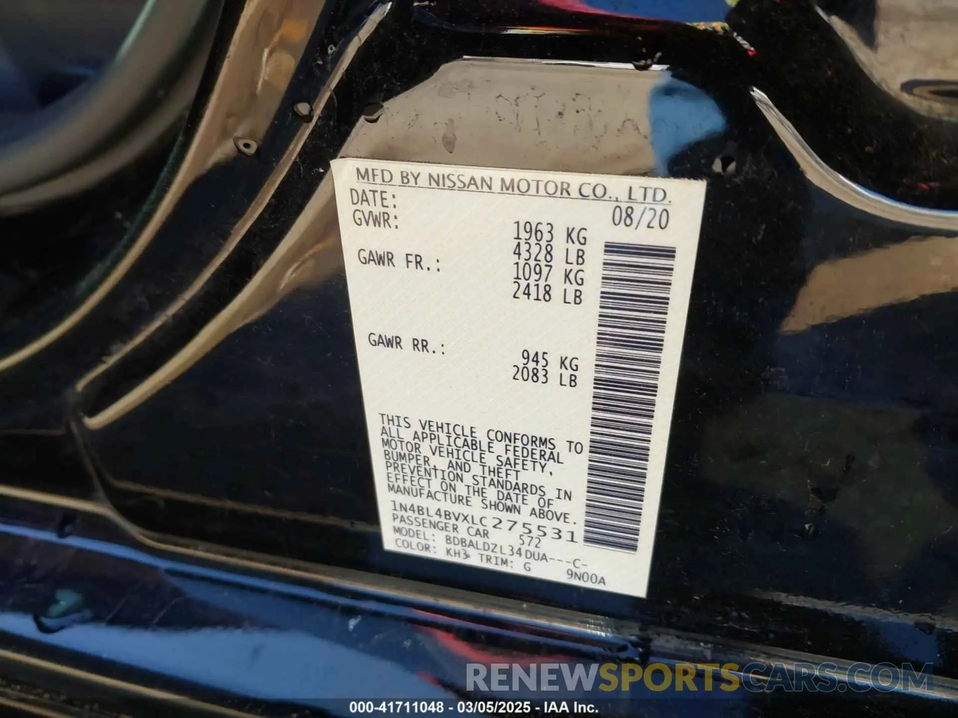 9 Photograph of a damaged car 1N4BL4BVXLC275531 NISSAN ALTIMA 2020