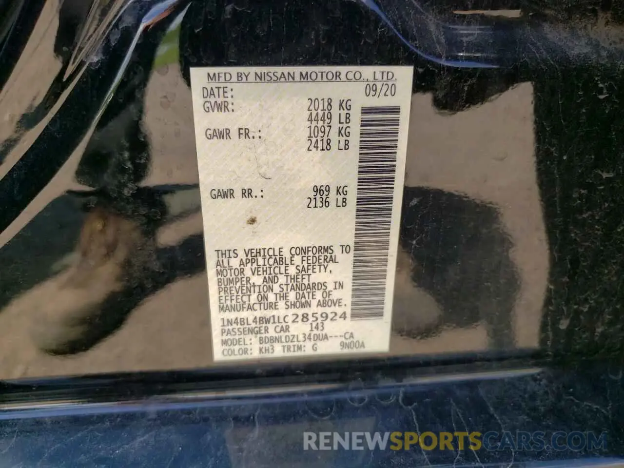 12 Photograph of a damaged car 1N4BL4BW1LC285924 NISSAN ALTIMA 2020