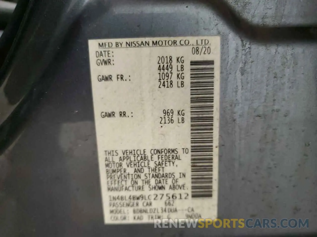 15 Photograph of a damaged car 1N4BL4BW9LC275612 NISSAN ALTIMA 2020
