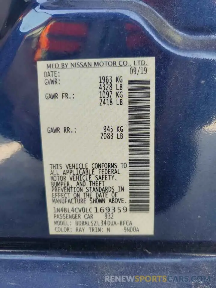 14 Photograph of a damaged car 1N4BL4CV0LC169359 NISSAN ALTIMA 2020