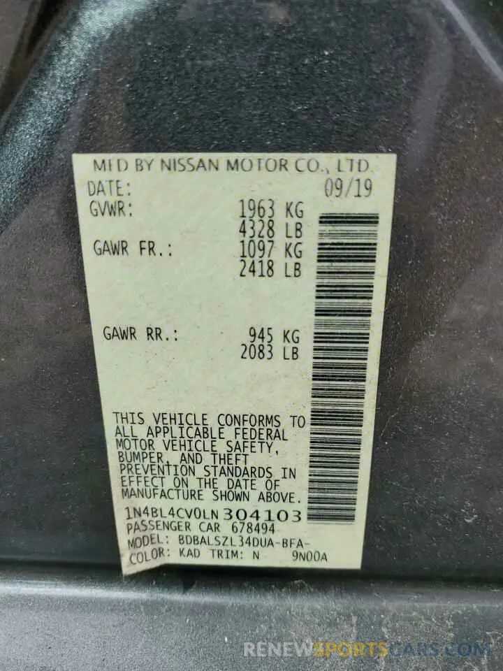 13 Photograph of a damaged car 1N4BL4CV0LN304103 NISSAN ALTIMA 2020