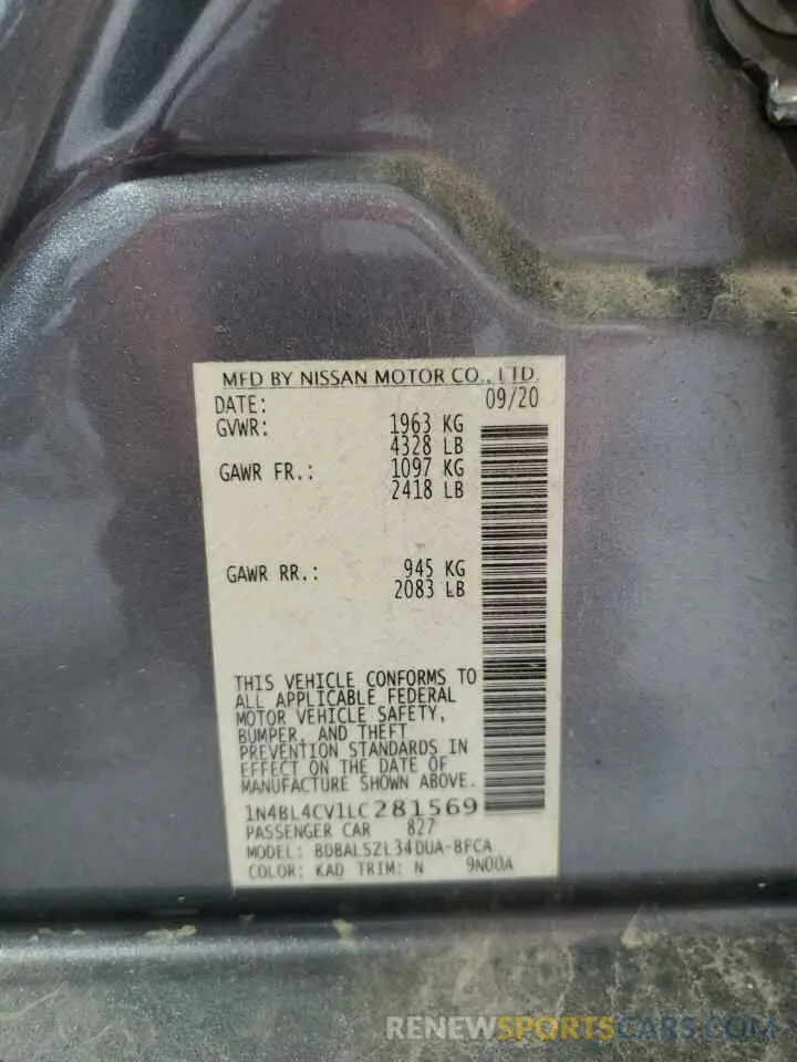 14 Photograph of a damaged car 1N4BL4CV1LC281569 NISSAN ALTIMA 2020