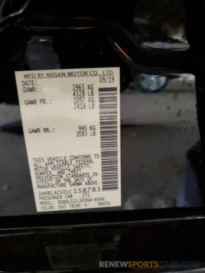 14 Photograph of a damaged car 1N4BL4CV2LC158783 NISSAN ALTIMA 2020