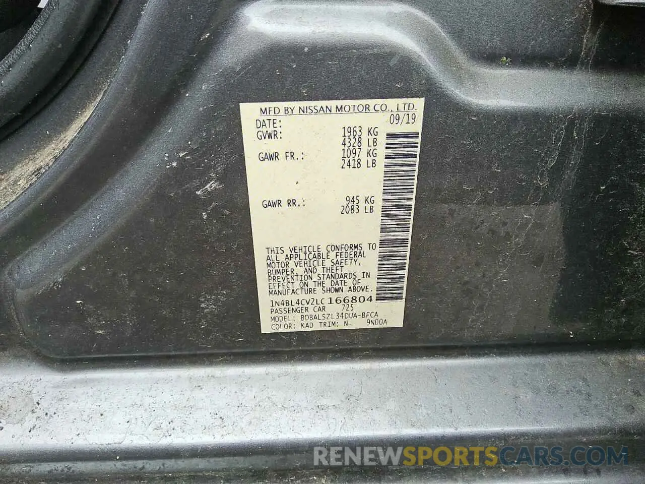 13 Photograph of a damaged car 1N4BL4CV2LC166804 NISSAN ALTIMA 2020