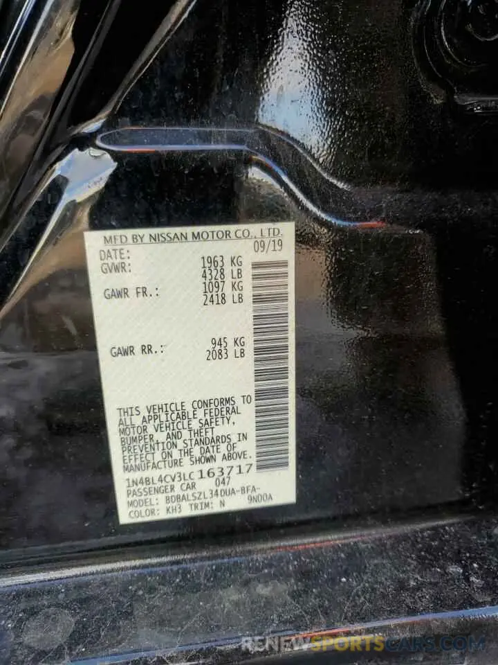 12 Photograph of a damaged car 1N4BL4CV3LC163717 NISSAN ALTIMA 2020
