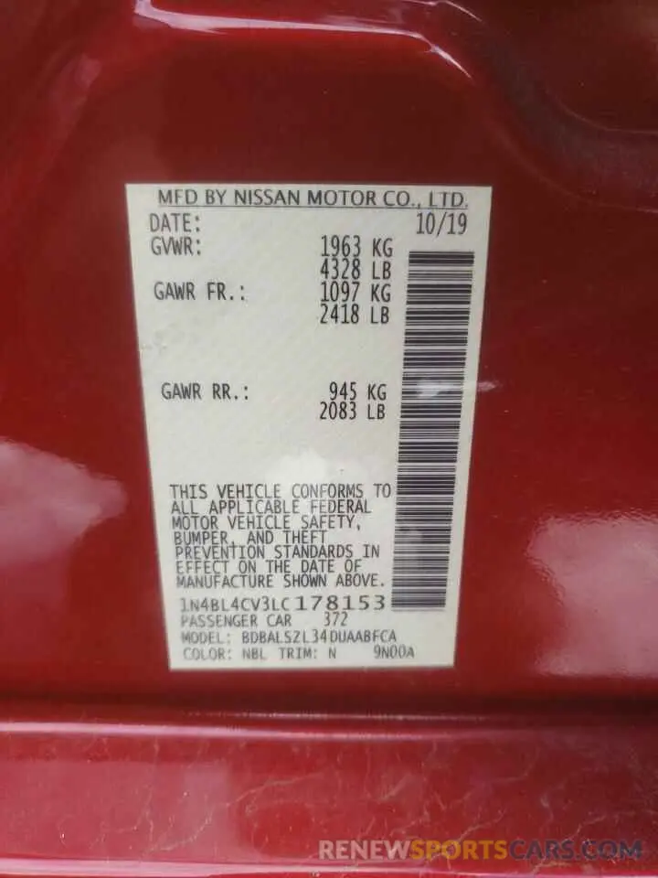 13 Photograph of a damaged car 1N4BL4CV3LC178153 NISSAN ALTIMA 2020
