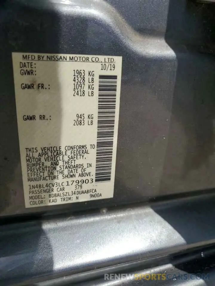 12 Photograph of a damaged car 1N4BL4CV3LC179903 NISSAN ALTIMA 2020