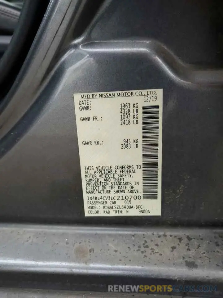 12 Photograph of a damaged car 1N4BL4CV3LC210700 NISSAN ALTIMA 2020