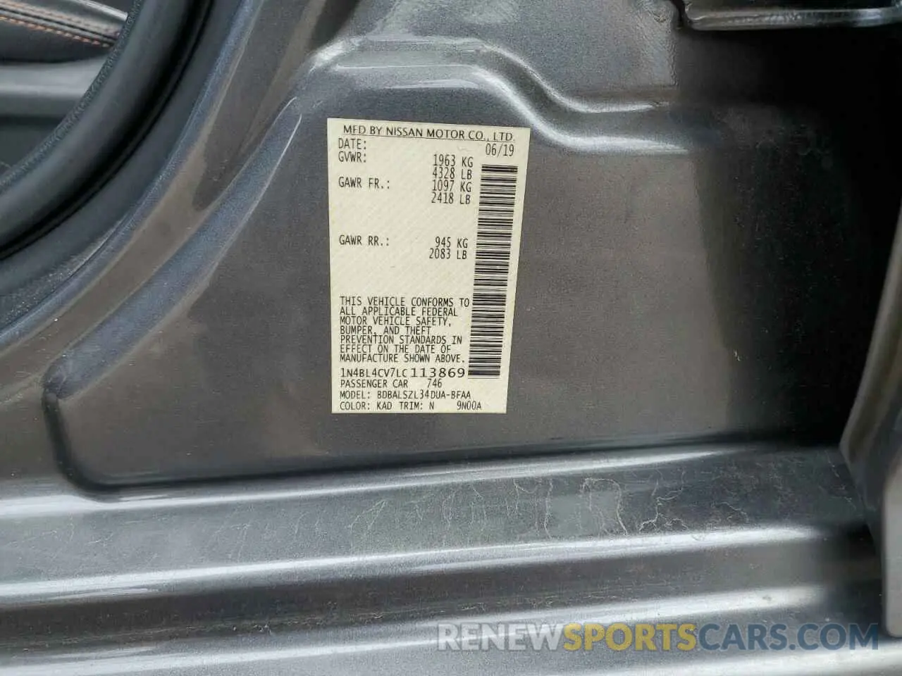 13 Photograph of a damaged car 1N4BL4CV7LC113869 NISSAN ALTIMA 2020