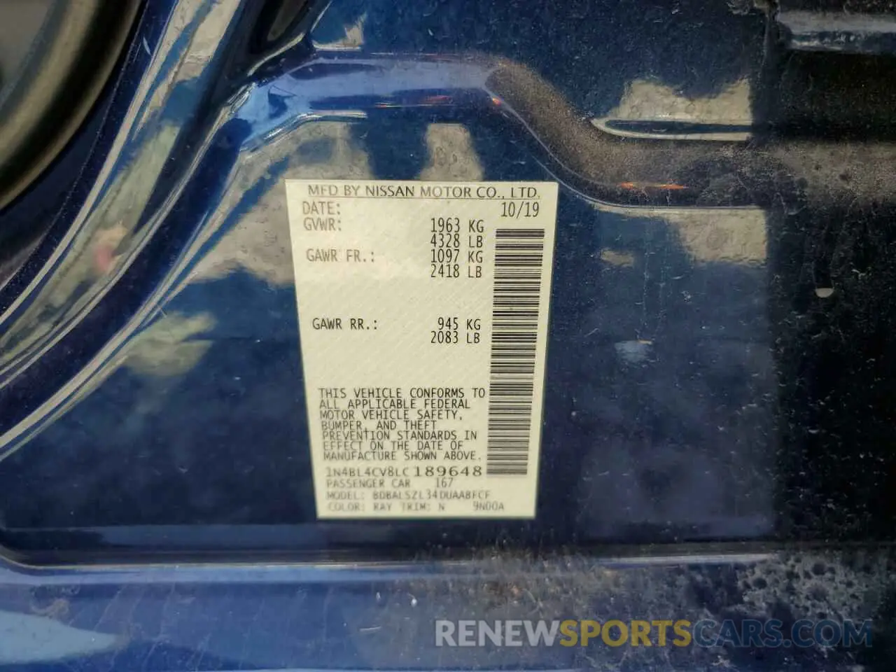 12 Photograph of a damaged car 1N4BL4CV8LC189648 NISSAN ALTIMA 2020