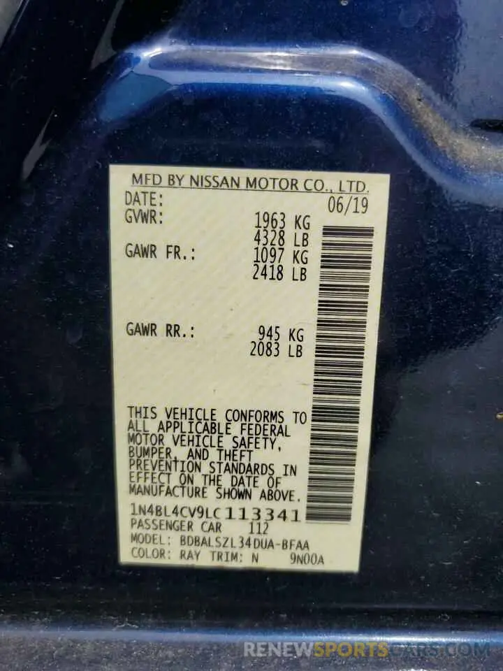 13 Photograph of a damaged car 1N4BL4CV9LC113341 NISSAN ALTIMA 2020