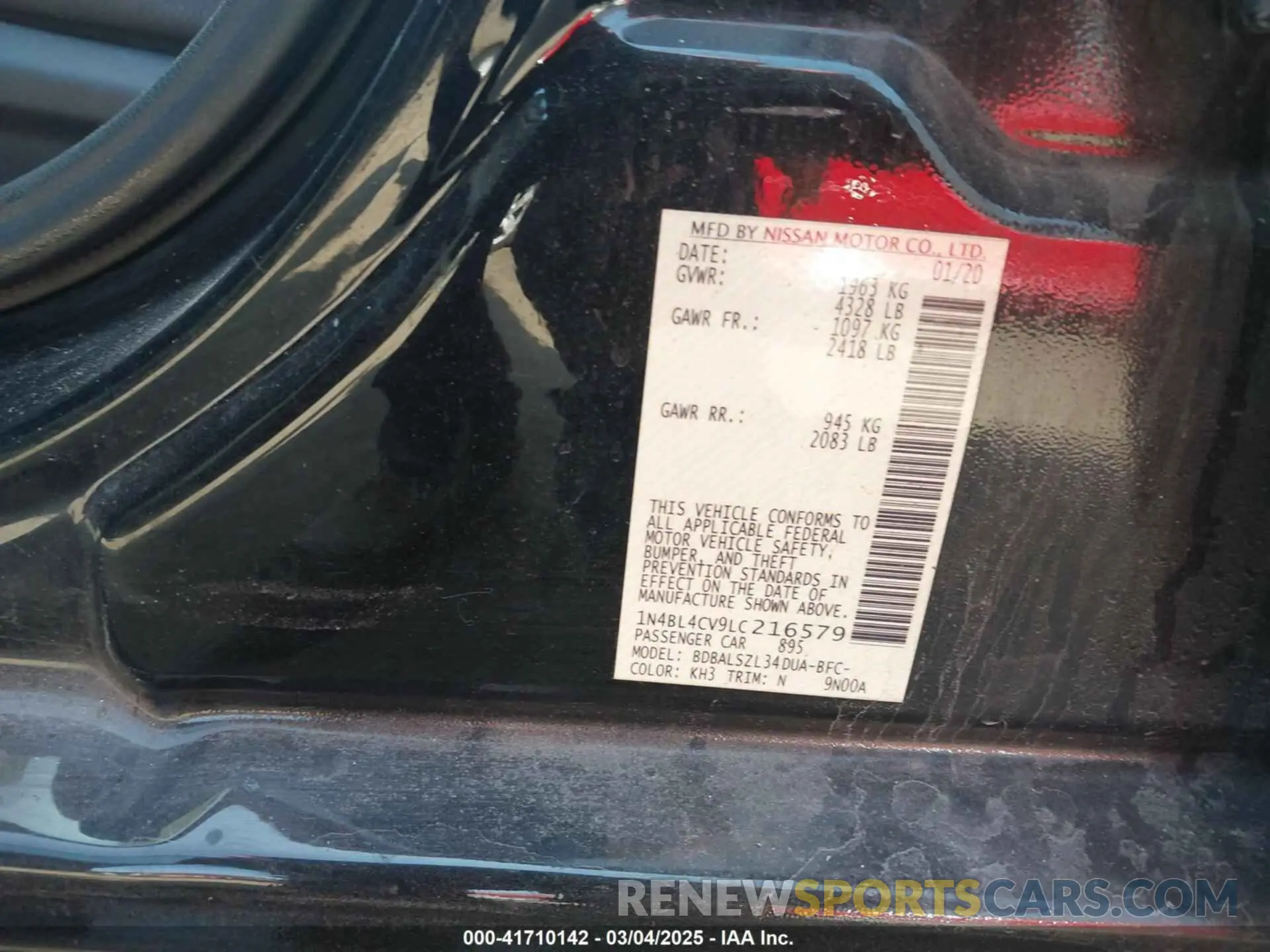 9 Photograph of a damaged car 1N4BL4CV9LC216579 NISSAN ALTIMA 2020