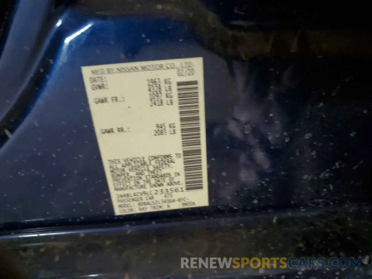 13 Photograph of a damaged car 1N4BL4CV9LC233561 NISSAN ALTIMA 2020