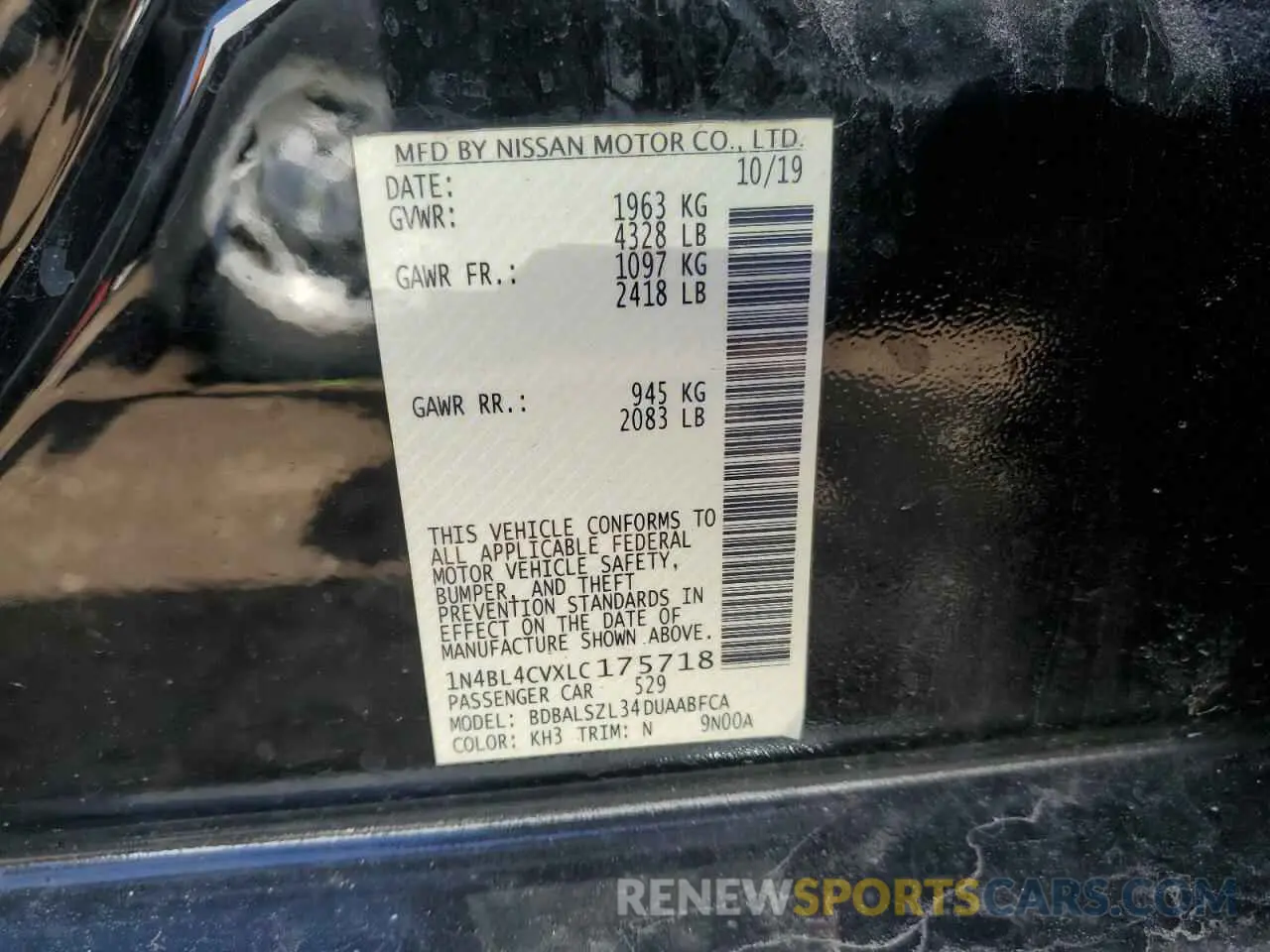 12 Photograph of a damaged car 1N4BL4CVXLC175718 NISSAN ALTIMA 2020