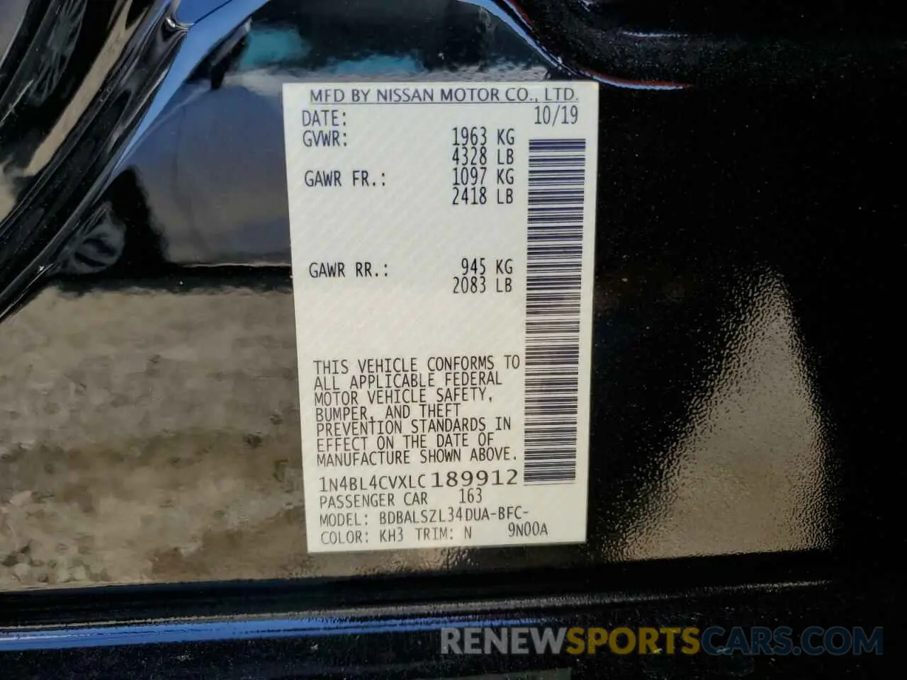 15 Photograph of a damaged car 1N4BL4CVXLC189912 NISSAN ALTIMA 2020