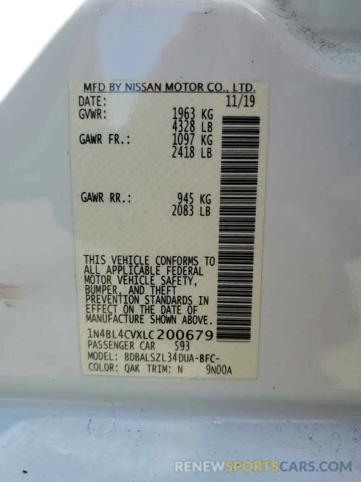 14 Photograph of a damaged car 1N4BL4CVXLC200679 NISSAN ALTIMA 2020