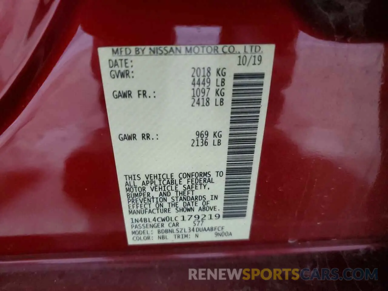 12 Photograph of a damaged car 1N4BL4CW0LC179219 NISSAN ALTIMA 2020