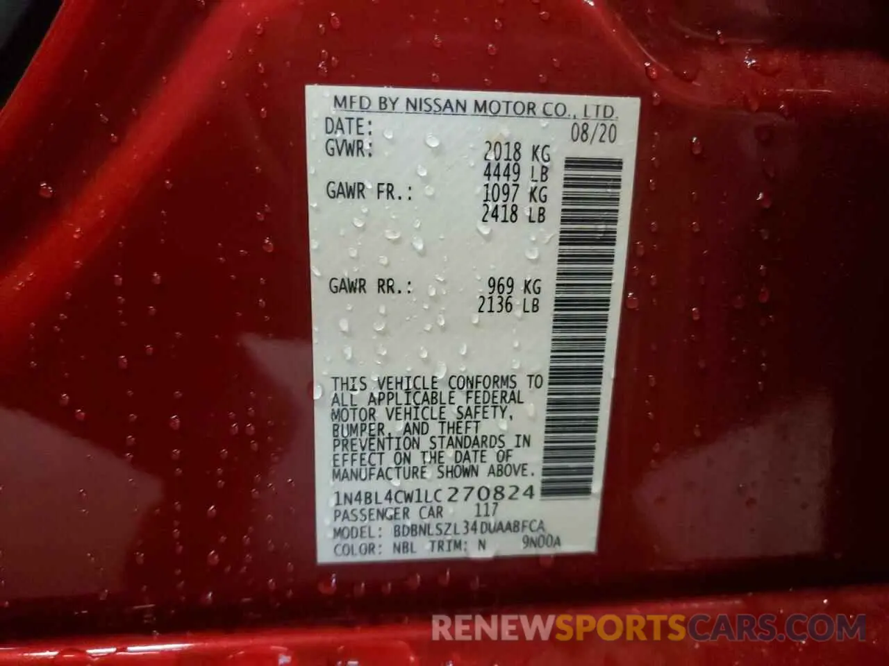 13 Photograph of a damaged car 1N4BL4CW1LC270824 NISSAN ALTIMA 2020