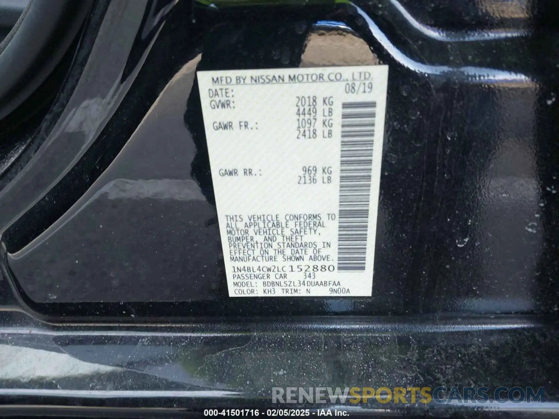9 Photograph of a damaged car 1N4BL4CW2LC152880 NISSAN ALTIMA 2020