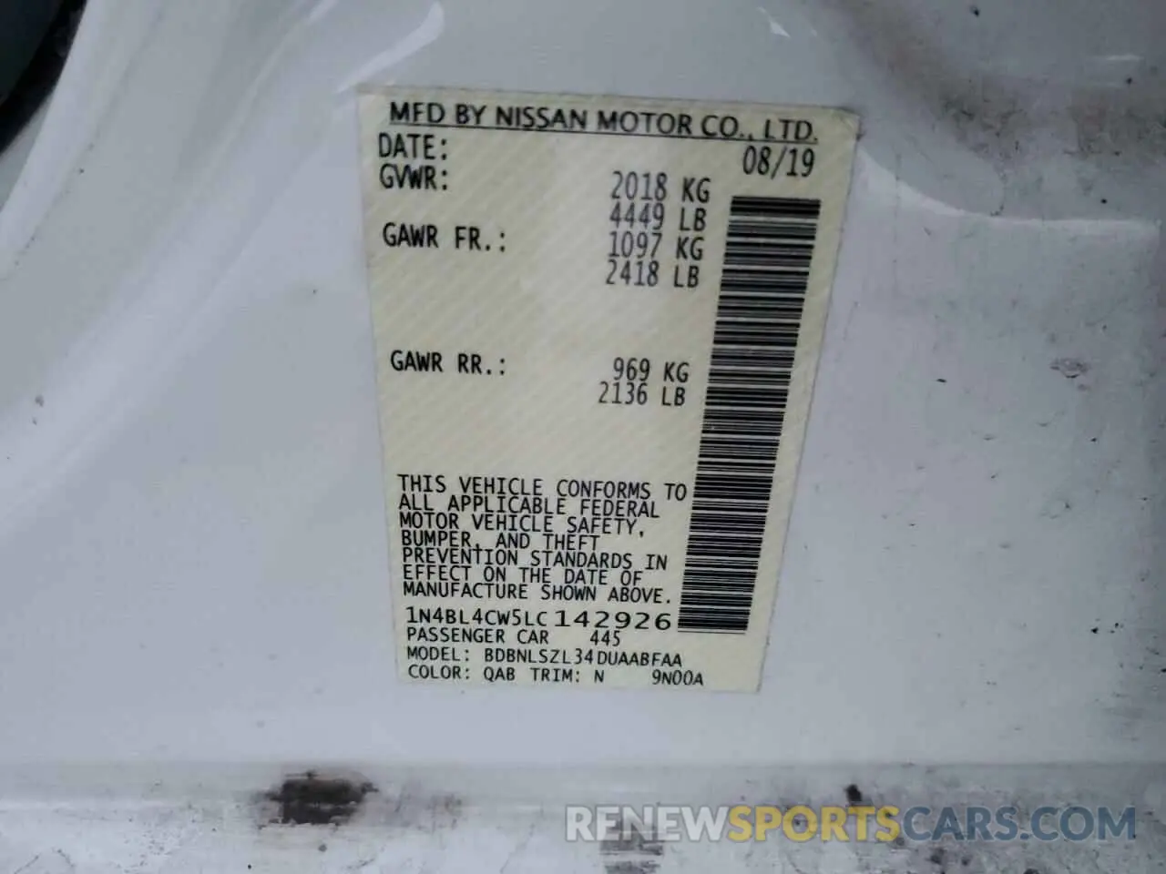 13 Photograph of a damaged car 1N4BL4CW5LC142926 NISSAN ALTIMA 2020