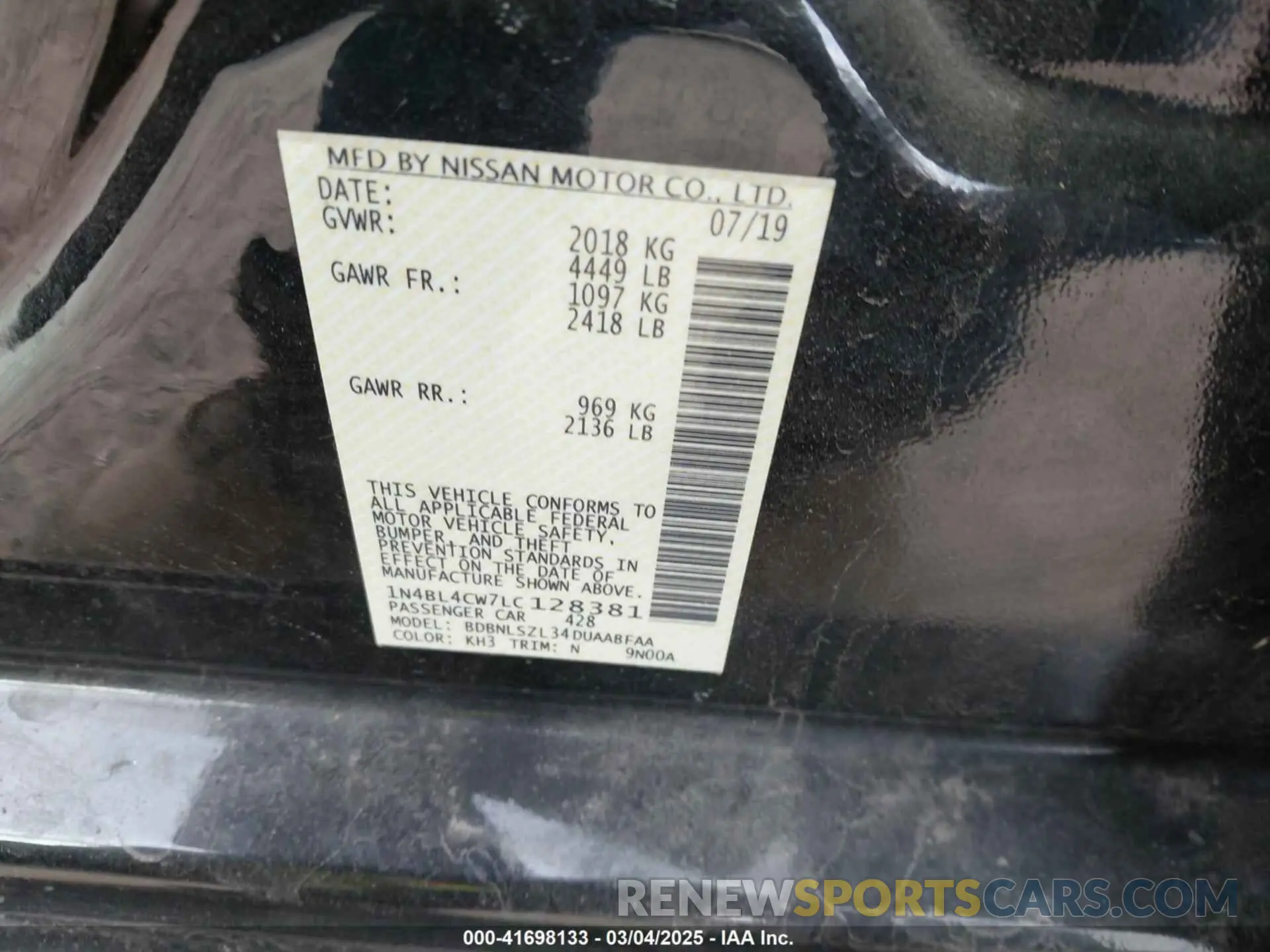 9 Photograph of a damaged car 1N4BL4CW7LC128381 NISSAN ALTIMA 2020