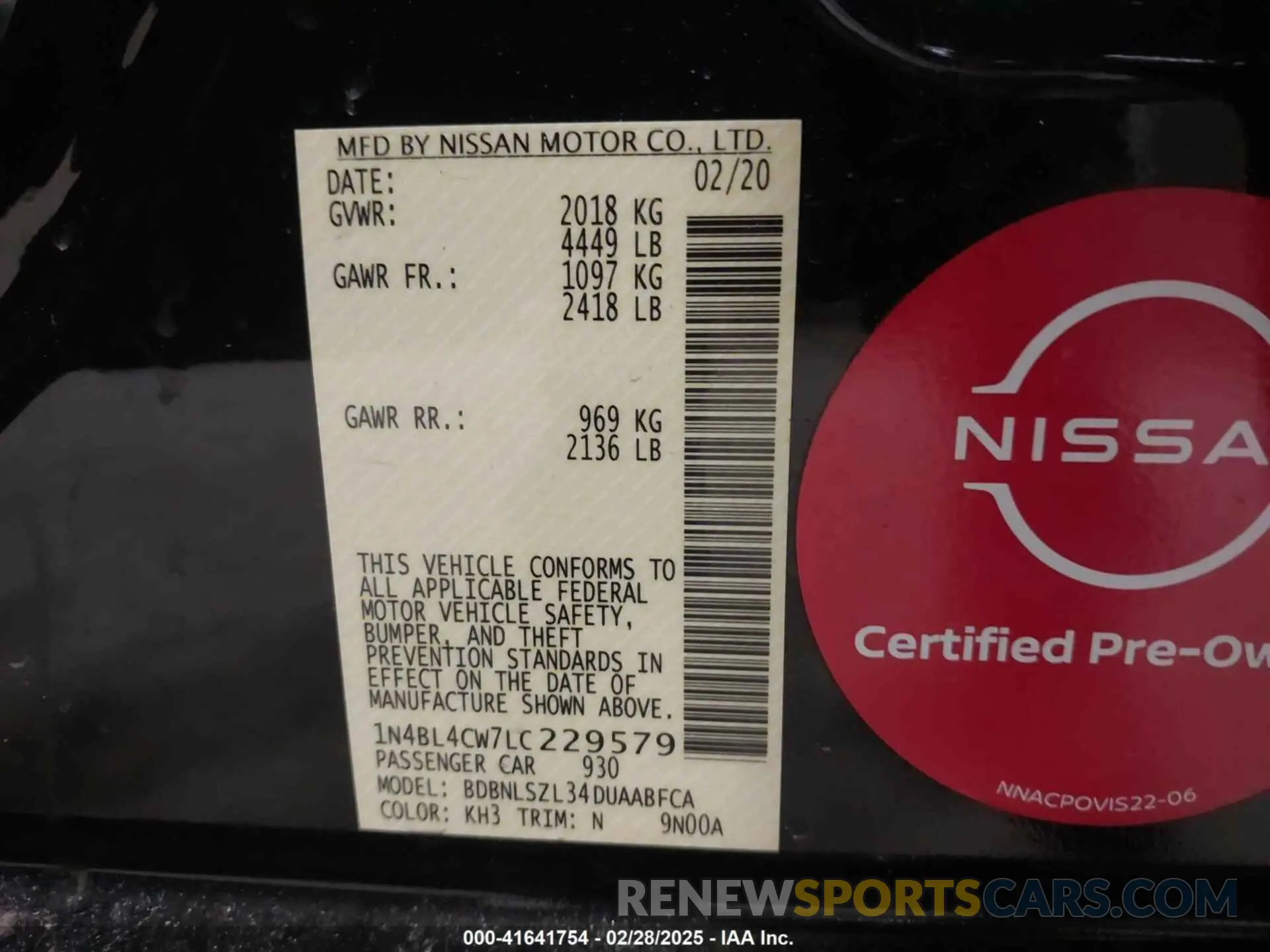 9 Photograph of a damaged car 1N4BL4CW7LC229579 NISSAN ALTIMA 2020